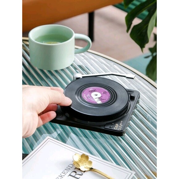 Retro / Vintage Vinyl Record Style Coasters Drink Mats Bar Set Discs With Holder - Picture 8 of 14